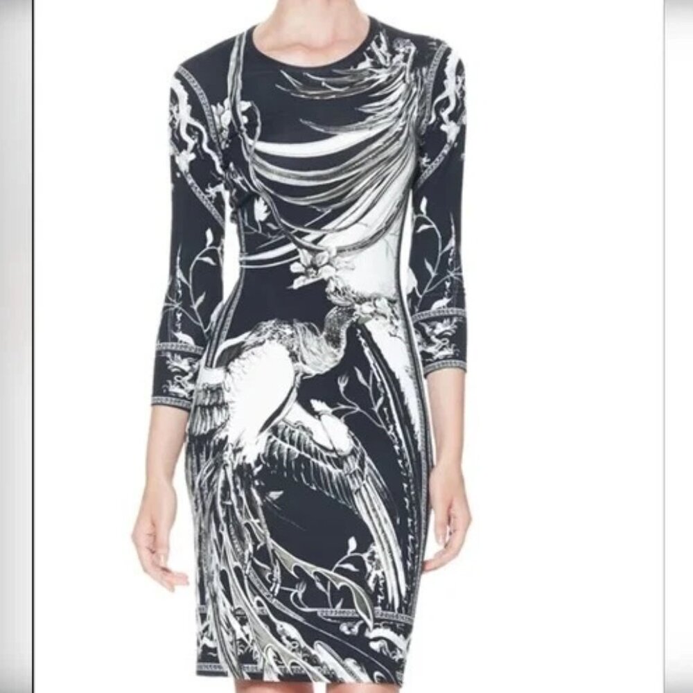 🐉 Roberto Cavalli Asian Phoenix & Dragon Print Dress | Black & White | Size 10